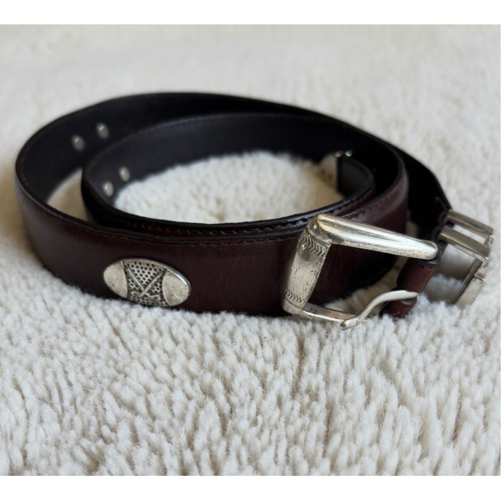 Golf Belt Mens 36 Brown Oil Tan Leather Crossed Clubs Medallions